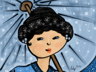 Winter Snow Musume asian blue illustration japanese monochromatic snow umbrella vector winter woman