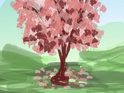 Cherry Tree in Bloom asian cherry digitalart illustration minimalism pastoral pink trees vector