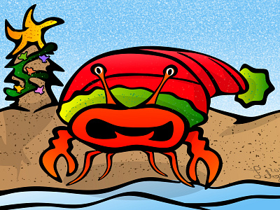 Sandy Claws animals beach christmas crab crustaceans digitalart holidays humor illustration sandyclaws vector