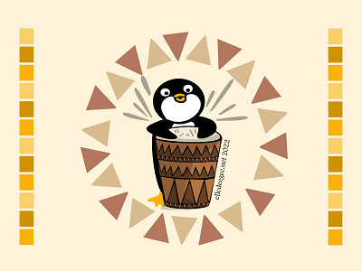 Bongo Penguin beige bongo digital art drummer earthy humor illustration music musician penguin