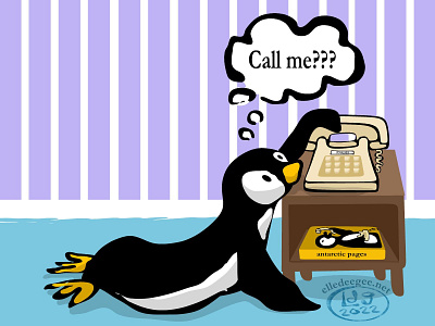 Phone Penguin animals digital art humor illustration penguin retro room telephone vector