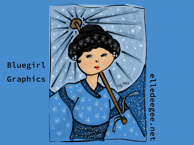 Yuki no Musume asian blue female japanese kimono monochromatic parasol people umbrella winter woman