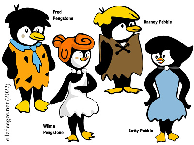 The Pengstones (parody) barney betty characters digital art flintstones fred illustration parody penguins spoof vector wilma