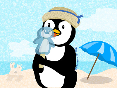 Summer Fun Penguin animals beach digital art illustration moods penguin popcicle seasons summer umbrella vacation vector