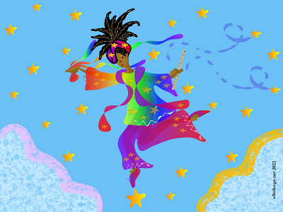 Sky Dancer black clouds colorful digital art flowing illustration music people sky stars vector woman
