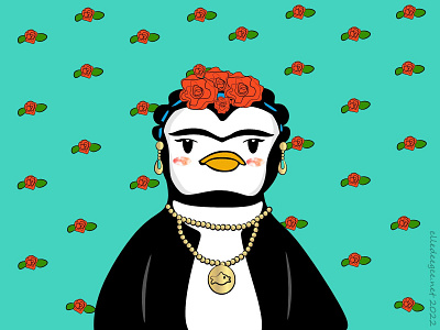 Frida K. Peng animals eyebrows frida kahlo humor illustration parody penguin roses vector