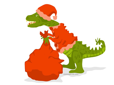 Santa Dino animals bag christmas digital art dinosaurs gifts green holidays humor illustration santa suit vector wierd xmas