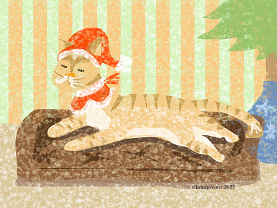 Kitty Cat Christmas animals cat catbed christmas cozy digital art holidays illustration pets santa hat tabby