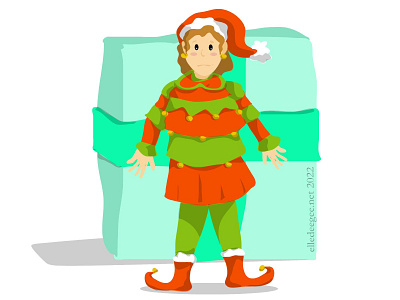 Don't Look! christmas digital art elf female gift green holidays humor illustration red surprised vector xmas