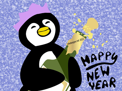 Happy New Year Penguin 2023 animals bottle champagne cork crown digital art holidays illustration new years penguin vector
