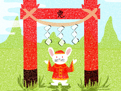 Tori Gate Rabbit animals chinese new year digital art holidays illustration rabbit tori gate vector zodiac