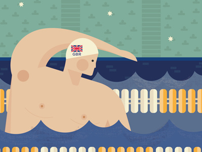 Swimmer editorial gold illustration olympic pool swimming texture vector