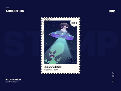 STAMP COLLECTION - 002 alien aliens cow design illustration spaceship stamp ufo vector