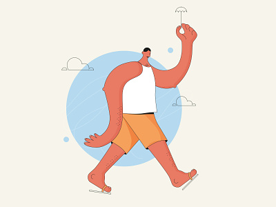 A summer walk character design design holiday illustraion shorts sun unmbrella vacations walking