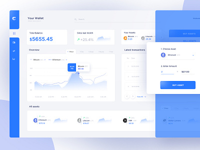 Crypto dahsboard blue and white crypto crypto currency dashboad ux ui wallet web web app design