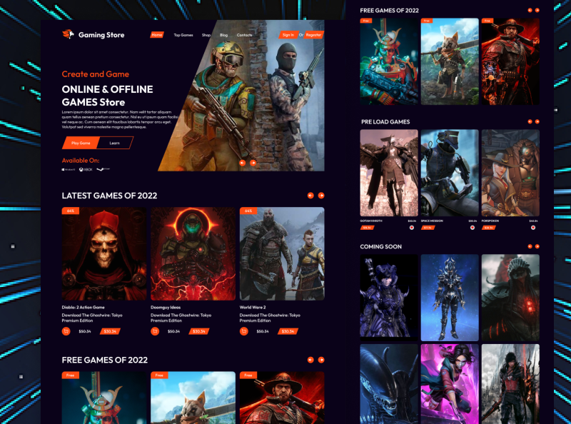 gaming website landing page by Nadir Aftab on Dribbble