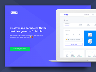 Gungi beta launch beta launch dailyui dashboard discovery platform landing page mockup product template splash design stats page subscribe ui ux web app