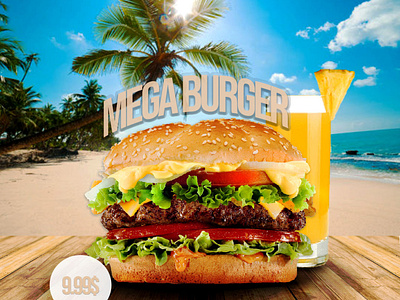 Mega Burger beach branding burger design desing fruit graphic design juice product desing