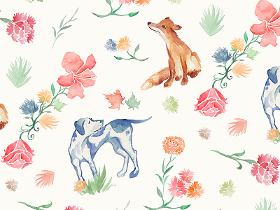 Fox & Hound dog floral fox illustration pattern watercolour