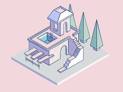 Impossible House house illustration isometric pink