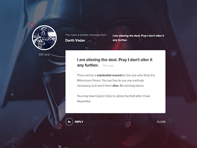 Darth Vader Has Sent You A Private Message darth vader graph mobile graph notification notification ui private message star wars ui