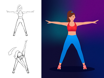 Fitness illustration exercises fitness fitness illustration girl illustration illustrator vector warm up