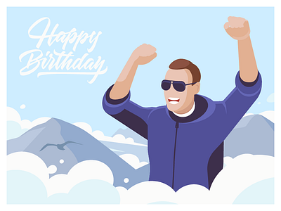 Postcard happy birthday illustration illustrator landscape mountain postcard vector