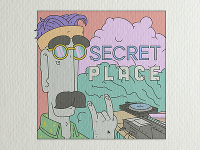 "Secret Place" Cover flat illustration line party rock room secret vinyl