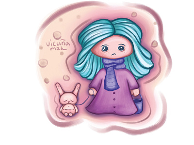 Cute girl with rabbit book illustration colorful illustration illustration krita pencil