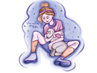 Girl with dog book illustration colorful illustration illustration krita pencil