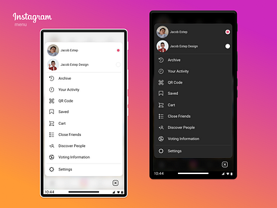 Instagram redesign: menu