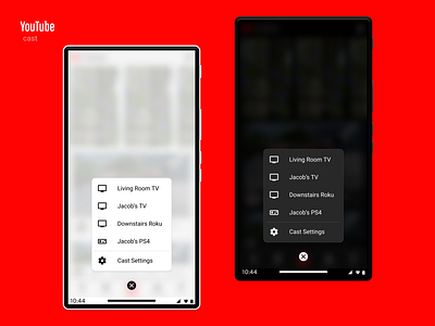 YouTube redesign: cast menu mobile ui uiux ux