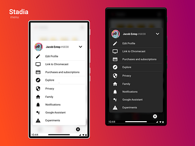 Stadia redesign: menu mobile phone ui uiux ux