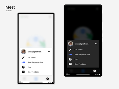 Google Meet redesign: menu mobile phone ui uiux ux