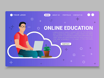 Online Education - Web UI design banner education graphic art hero landing laptop learning online page people ui website