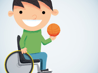 Paralympic School Day basketball character illustration shading wheelchair work