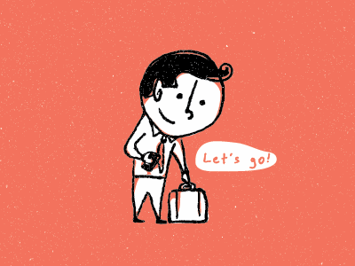 Let's Go briefcase character illustration personal tie