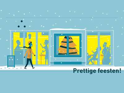 Holiday Card bar café card christmas commission contest happy holidays illustration loge snow street tree