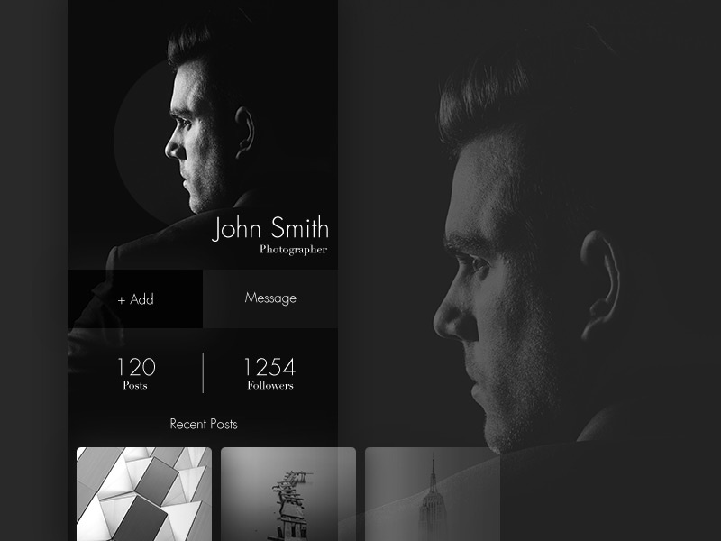 100 Day Challenge Day 19 - Profile page profile info design card about uichallange simple day019 daily100 daily dark 19