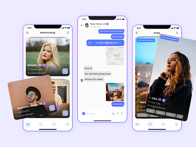 Dating App | Chat, Home, Swipe screen