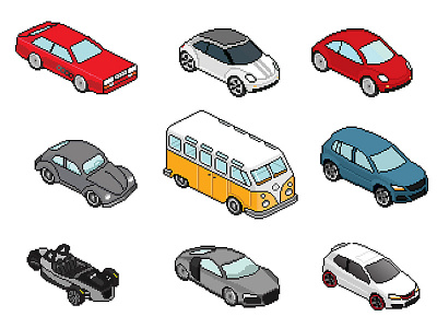 Volkswagen / Audi Isometric 8bit icons 21 window vw bus 8 bit audi audi quattro gti gx3 new beetle pixel perfect r8 volkswagen