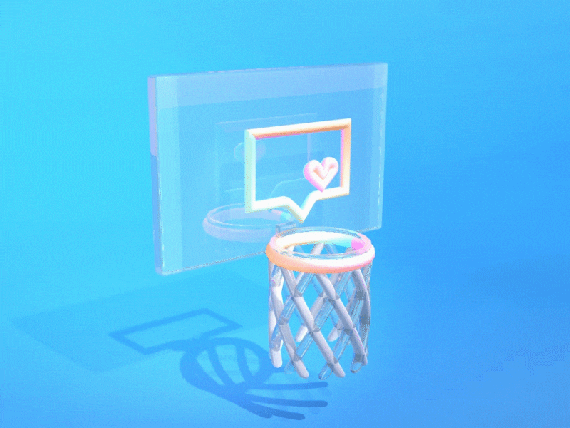 Insta Buckets 3d animation 3d modeling animation basketball basketball court espn glass gradient hearts hoop illustration instagram like button likes motion motion graphics nba sports ui vector