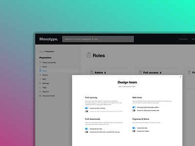 Roles configuration for Monotype Fonts users