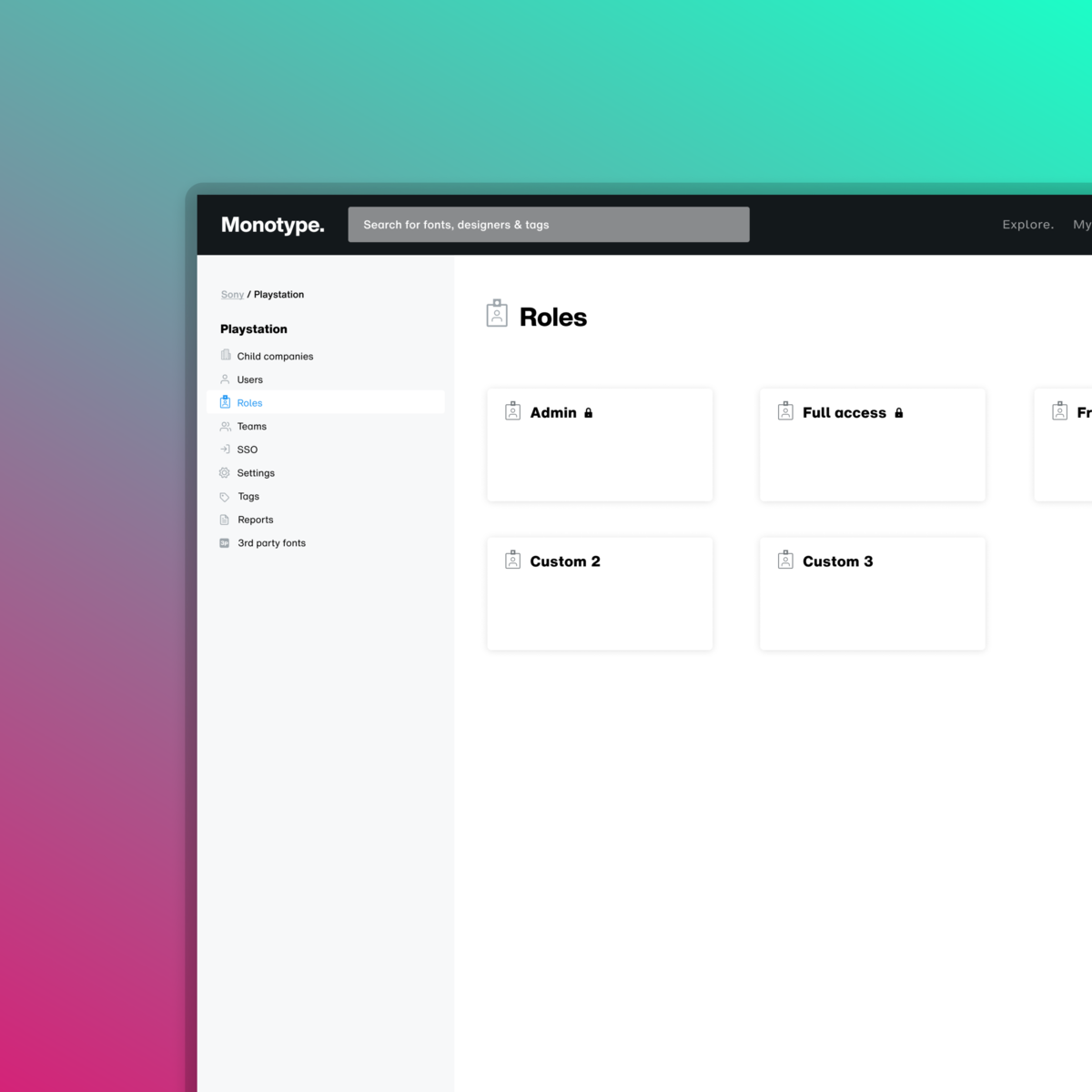 Roles UI for Monotype Fonts Admin users by Nick Boulton on Dribbble