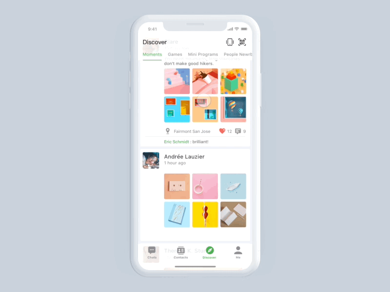 Wechat Redesign Discover Screen Concept app chat contact discover icon iphonex me moment profile wechat