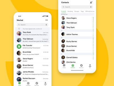 Wechat Design Concept - Chats and Contacts app chat contact discover icon iphonex me moment profile wechat
