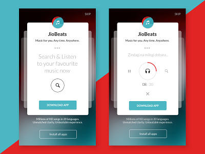 RelianceJio App Music Concept UI 17seven graphic design gui design interaction iphone app design mobile music app prototype ui design user interface design ux design uxd