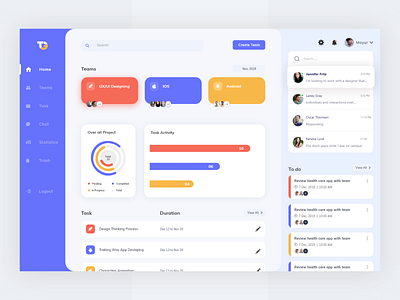 Dashboard: Team Tracking 2019 colorful dashboard dashboard ui gradient management minimal modern task team teamwork time trend ui user inteface ux web app