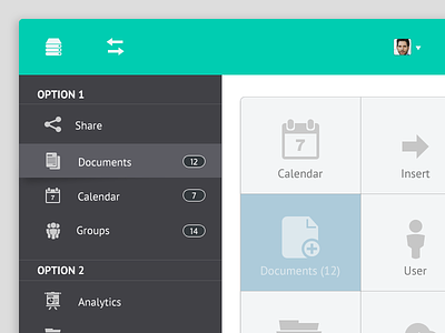 Dashboard analytics calendar dashboard design form groups ipad menu messages queue ui web widget