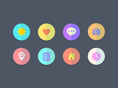 Icons camera clock comment design flat heart home icons location notes semi flat sun ui
